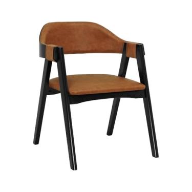 Imagem de Cadeira New York Encosto Anatômico Curvo Estofado - Preto - Assento Estofado Corano Marrom Mescla