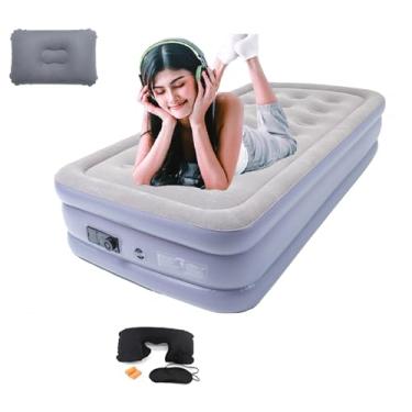 Imagem de Onirii Colchão de ar duplo com bomba embutida, colchão inflável de 40,6 cm de altura, colchão de ar espesso confortável, almofada de dormir de viagem para casa de hóspedes (tamanho solteiro)