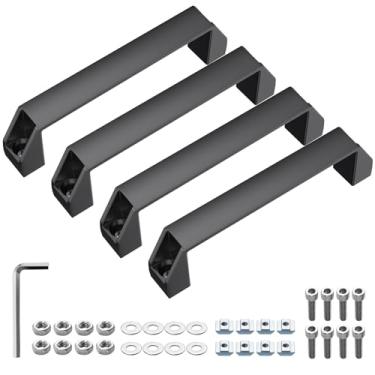 Imagem de JiGiU Pacote com 4 alças de alumínio de liga de alumínio retangular industrial de 180 mm de distância do furo para perfil de extrusão de alumínio padrão europeu da série 40 - preto