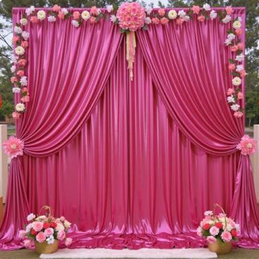 Imagem de Cortina de fundo de lantejoulas rosa choque 6 x 3 m brilhante para festas, cortinas de fundo de fotos fúcsia sem rugas para aniversário, casamento, Halloween, fundo de fotografia - 4 painéis 1,5 x 3 m