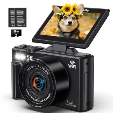Imagem de Câmera digital 5K – Câmeras WiFi de 75 MP para fotografia – Câmera Vlogging UHD para YouTube com tela flip de 3 polegadas 180° – Câmera compacta de vídeo para viagem com foco automático com zoom de