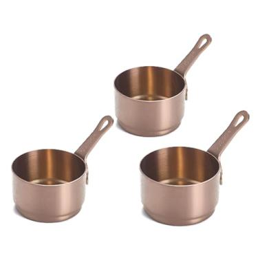 Imagem de Conjunto de 3 xícaras de molho de aço inoxidável mini potes de condimento com alças duráveis, base antiderrapante para churrasco, bife, café (ouro rosa)