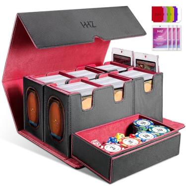 Imagem de HHZ Commander Deck Box for MTG, 7-in-1 Trading Card Storage Box Fit 1500+ Sleeveless Cards for MTG/TCG with 6 Card Dividers, Dice Tray & 4 Card Holders, Waterproof Leather Magnetic Storage Box Red