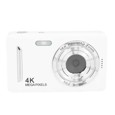 Imagem de Fockety Câmera digital 4K para fotografia, câmera de vlog com foco automático e foco automático de 64 MP HD para YouTube, tela TFT de 2,4" e zoom digital de 16x, bateria de 650 mAh (Branco)
