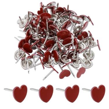 Imagem de Dnyta 100 pinos de pressão de coração vermelho do amor, 11 x 13 mm tachinhas de polegar decorativas fofas faça-você-mesmo feitas à mão para quadro de cortiça, quadro de avisos, parede de fotos
