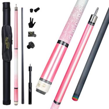 Imagem de Ray speed Bastão de sinuca de fibra de carbono 12,5 mm ponta arco-íris de baixa deflexão com junta de pino Uni-loc e bastão de extensão para piscina (Rosa-Pro)