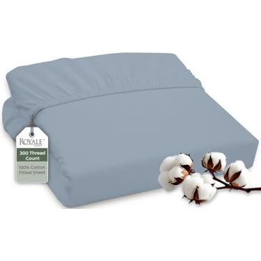 Imagem de ROYALE LINENS Lençol com elástico California King 300 fios 100% algodão penteado longo - lençol de baixo com bolso profundo super macio - lençol com elástico - lençol com elástico (Cal King, azul lago