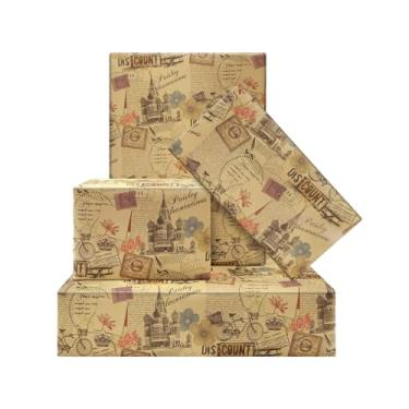 Imagem de Geluode Papel de embrulho vintage russo Paris para bicicleta, 4 folhas de papel de embrulho Kraft com design de romance francês vintage, 50,8 x 71 cm, embrulho de presente Kraft para viajante dobrado