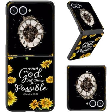 Imagem de RAUEDWDJS Capa protetora para Samsung Galaxy Z Flip 7, Slim Fit Hard PC à prova de choque para Samsung Z Flip 7-Sunflower Matthew 19:26