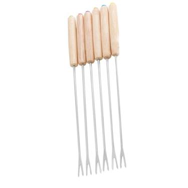 Imagem de Tnfeeon Garfos de Fondue de 6pcs, Palitos de Smores de Aço Inoxidável Com Alça de Madeira, Garfos de Fondue de Queijo de Chocolate para Festas para a Sobremesa de Acampamento de Festas