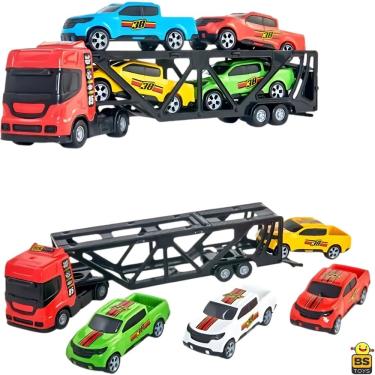 Imagem de Mini Caminhão Truck Cegonheira 35 cm Com 4 Carrinhos Brinquedo - BS Toys