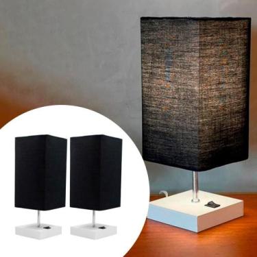 Imagem de Kit 2 Abajur Luminária De mesa Clássico Quadrado Madeira Com Interrupt