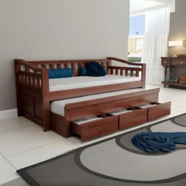 Imagem de Bicama 3 Gavetas Safira Cor Castanho + 2 Colchões Ortobom D28 - Bedroo