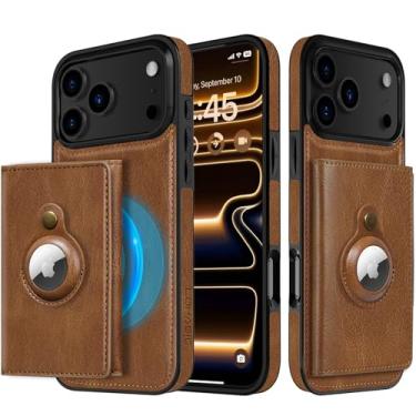 Imagem de LOHASIC Capa para iPhone 17 Pro Max, 2 em 1, carteira destacável de couro com suporte para cartão com suporte para AirTag, capa protetora compatível com MagSafe, marrom