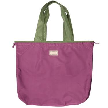 Imagem de KHZSPP Bolsa de compras dobrável, sacolas de compras grandes reutilizáveis à prova d'água, sacola de compras dobrável com alça extra larga com rodas, Roxo