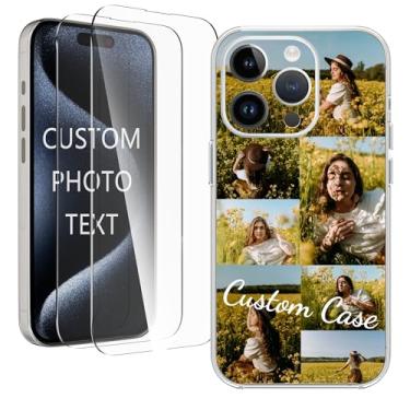 Imagem de Cliffora Capa de telefone personalizada para iPhone 16 15 14 13 12 11 Pro Max XS Plus/SE 3ª geração, 7 fotos transparentes TPU macio personalizado capa de celular com 2 peças protetoras de tela
