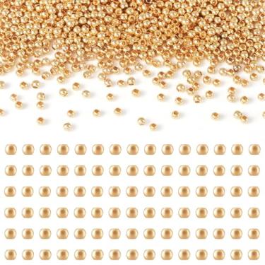 Imagem de Spritewelry 600 peças de contas espaçadoras de ouro 14K de 2 mm para pulseira, mini esferas redondas de latão sem costura, orifício de 0,8 mm, pequenas contas de ouro lisas para fazer joias, brincos