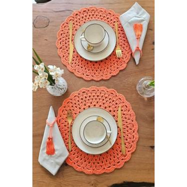 Imagem de Jogo Americano de Crochê em Algodão, 6 Peças, Laranja, Design Mesa Posta Decoração de interiores