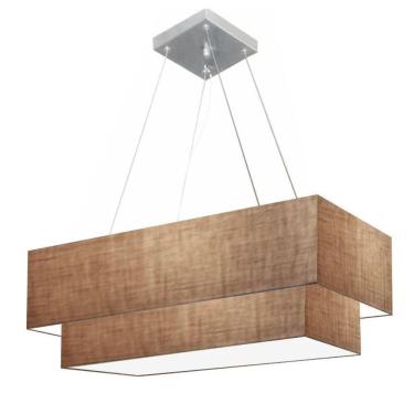 Imagem de Lustre Pendente Retangular Vivare Md-4138 Cúpula Em Tecido 70x30cm X 60x25cm - Bivolt Palha 127/220v