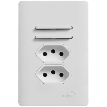 Imagem de 2 Interruptores Simples e 2 Tomadas 2P+T de 10 Ampères com Placa 4x2 Branca da Linha Novara - DC-1100/178 - DICOMPEL