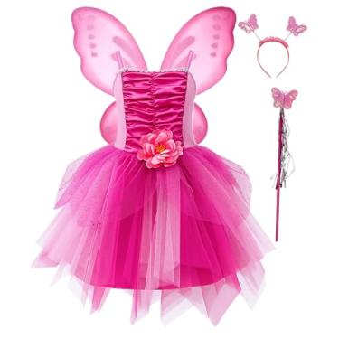 Imagem de Axaxa Fairy Costume for Girls Pink Fairy Dress with Wings Headband and Wand 7Y