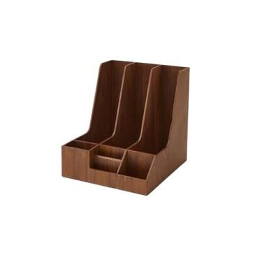 Imagem de Organizador de arquivos de mesa Organizador de arquivos mesa com 3 compartimentos verticais para revistas, documentos e literatura em papel(Brown)
