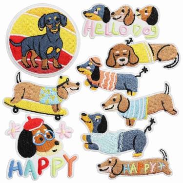 Imagem de Patch Cute Happy Dachshund, 10 peças, sorriso, salsicha, cão, passar a ferro, costurar, emblema bordado para roupas, jaquetas, jeans, mochilas