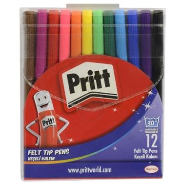 Imagem de Pritt Canetas marcadoras para crianças, tinta inofensiva, à base de água, lápis de cera apagável, durável, papelaria, pacote com 12 cores