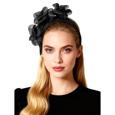 Imagem de HIMESPORT Chapéus femininos elegantes para festas de chá Church Derby – Fascinadores florais Sinamay para coquetéis, casamentos e ocasiões especiais