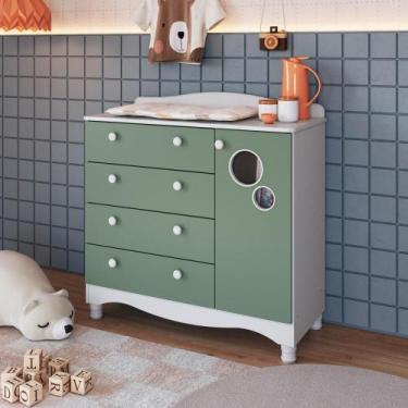 Imagem de Cômoda Infantil Organizadora 4 Gavetas Grande e 1 Porta com Prateleira