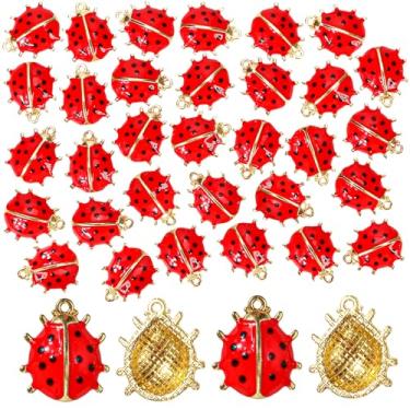 Imagem de 30 berloques de joaninhas para fazer joias, berloques de liga esmaltada, contas de inseto a granel, sorte, mini joaninha, besouros, pingentes, animais, para mulheres, adultos, colar faça você mesmo