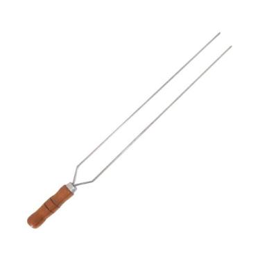 Imagem de Espeto Duplo 50cm De Inox Com Cabo Madeira Churrasco - INOX LAURINDOS