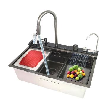 Imagem de Cuba Cozinha Gourmet Cascata Flexível Inteligente Preta