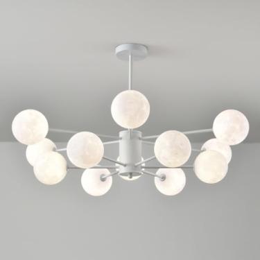 Imagem de Lustre moderno de meados do século com 8 luzes, lua de leite branca, luz de teto Sputnik, semi-embutida, LED, nórdico, bolha, pendente, luz para quarto, sala de jantar, cozinha, ilha, sala d