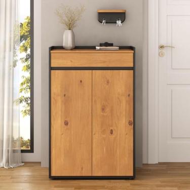 Imagem de IDIMEX Sapateira Alta Organizador de Sapatos 2 Portas 4 Prateleiras Madeira Preto Tilo