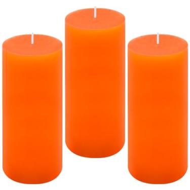 Imagem de 3 pacotes de velas de pilar laranja de 7 x 15 cm, sem cheiro, não tóxicas, sem fumaça, de longa duração, para o dia de Ação de Graças, mesa de jantar em casa, emergência