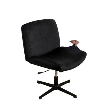 Imagem de EVOLLER Capa de cadeira de mesa preta cruzada de veludo elástica larga sem braços para maquiagem 1 peça lavável