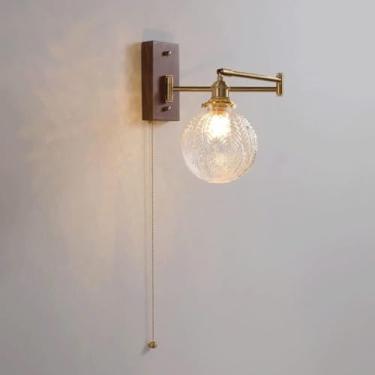 Imagem de Luminária de parede industrial com braço oscilante, vidro transparente, com interruptor de corrente, luminária de parede vintage de latão, arandelas de cabeceira de fazenda para cabeceira de