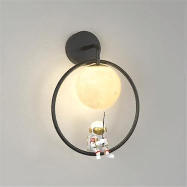 Imagem de Luminária de parede LED de astronauta em resina para quarto infantil, luminária de parede de metal LED 3000K, luminária de parede nórdica quente de alumínio, abajur com esfera de vidro (escu