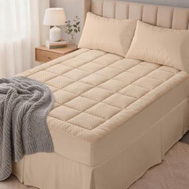 Imagem de OLANLY Capa de colchão Queen acolchoada – Almofada macia, enchimento alternativo, capa de colchão respirável e confortável, lavável na máquina, bege