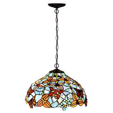 Imagem de Luminária pendente de vidro colorido com flores, luminária suspensa de 16 polegadas E27 LED, luminária pendente de teto 110V240V
