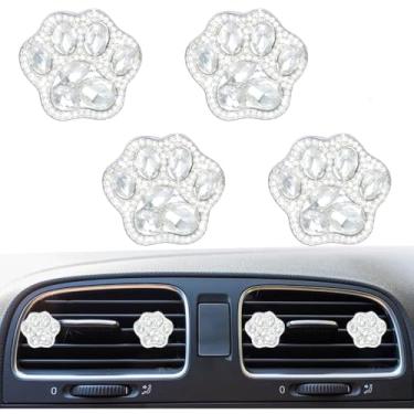 Imagem de Pacote com 4 clipes de ventilação de pata de cachorro de cristal brilhante, lindos clipes de ventilação para purificadores de ar de carro, acessórios universais automotivos para mulheres e homens