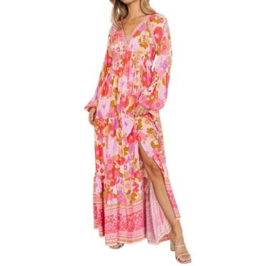 Imagem de Vestido maxi R.Vivimos feminino com estampa floral boho e decote em V