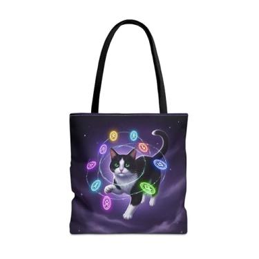 Imagem de Lair Gadgets Sacola Runes of Midnight Motion Galaxy Gato, Magical Cosmic Familiar com Runas Neon, 45,7 x 45,7 cm, transporte diário com alças reforçadas e corpo de poliéster durável