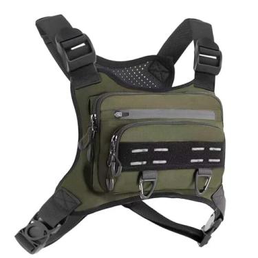 Imagem de FLYDWV Bolsa de peito respirável com bolso para telefone e tiras de segurança noturnas — ideal para snowboard, ciclismo, corrida e estilo streetwear. (verde)