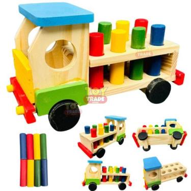 Imagem de Caminhão de Pinos ToyTrade Brinquedo Educativo de Madeira Caminhãozinh