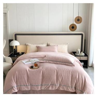 Imagem de Conjunto de cama de 4 peças, tecido de veludo coral leite, macio e quente no inverno, capa de edredom Queen King Size cor sólida (4 king)