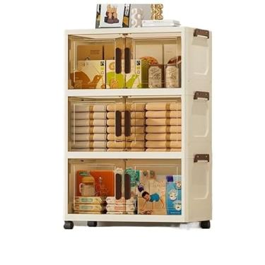 Imagem de caixa organizadora armario armazenamento dobrável empilhavel com porta rodinhas multiuso 3 portas(58cm(leitebranco 3camadas))