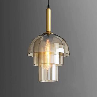 Imagem de YQSLQZZ Lustre de sala de jantar, luminária pendente de ilha de cozinha de vidro americana, luzes de teto suspensas acima da mesa de jantar, altura ajustável, para bar de pia de corredor