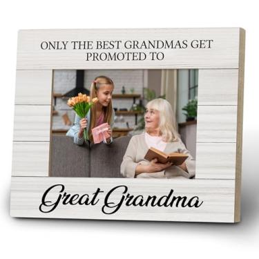 Imagem de KTYHD Porta-retrato de madeira promovido a uma ótima avó, anúncio de gravidez para avó, porta-retrato de madeira, 10 x 15 cm, presente de avó para ser presente, presente de anúncio de bebê para avós